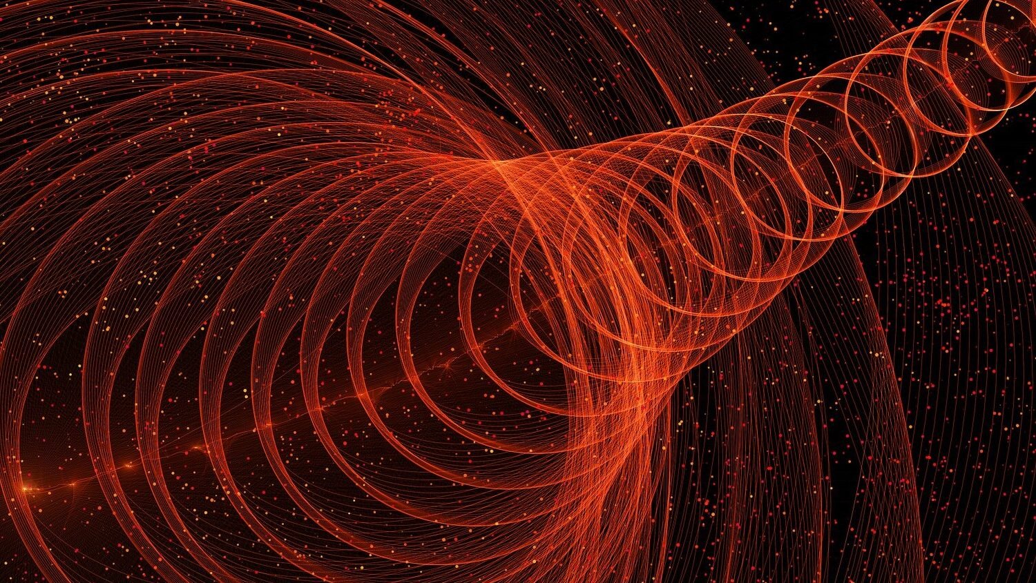 An illustration conveying the idea of a space-based quantum internet, which would seem, like the hypothetical particle of a tachyon, to outpace light.